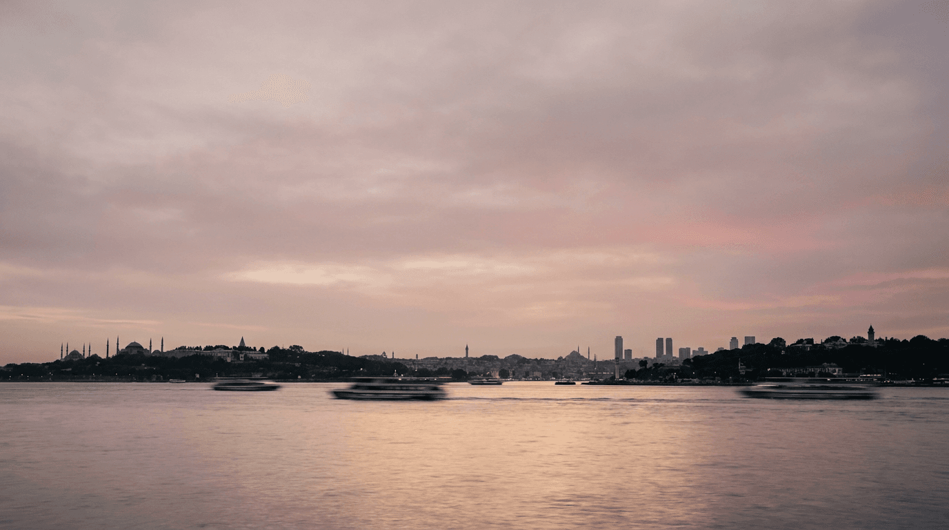The Bosphorus in Istanbul at dusk